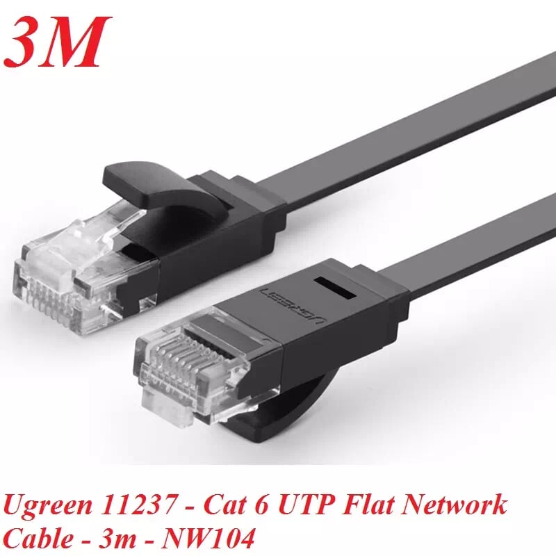 Ugreen 50175 3M màu Đen Cáp mạng LAN CAT6 dây dẹt NW102