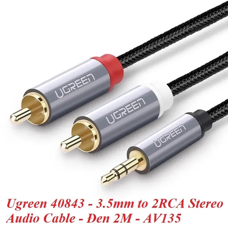 Ugreen 40843 2M màu Đen Cáp âm thanh 2 đầu Bông sen sang 3.5mm Dương đầu bọc nhôm mạ vàng AV135