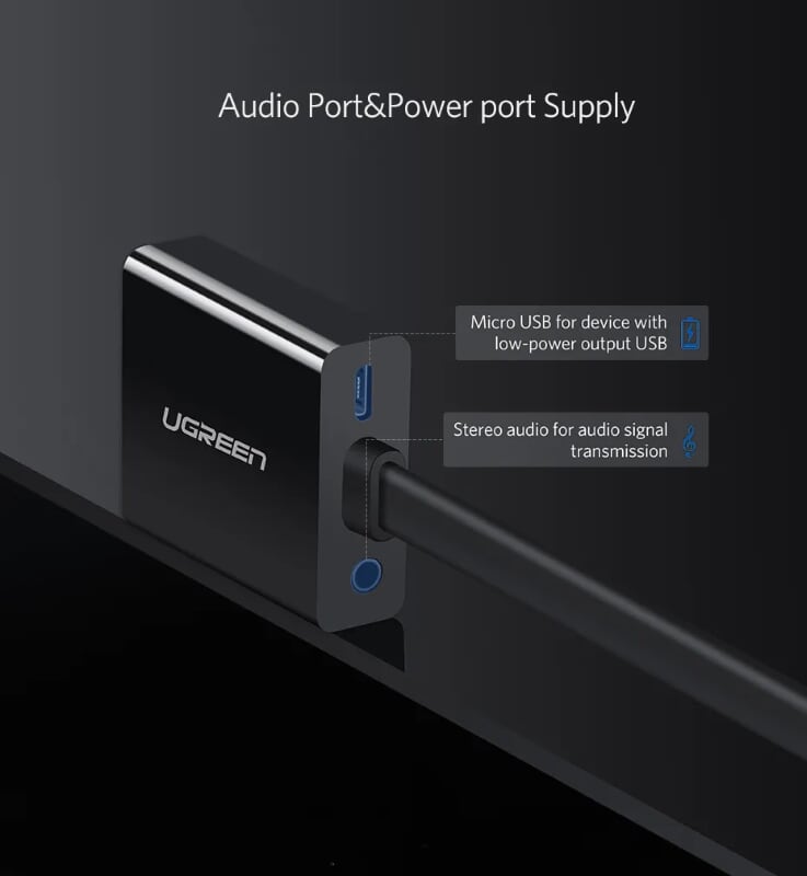Ugreen 40248 Màu Đen Bộ chuyển HDMI sang VGA dây dẹp kèm cổng âm thanh MM103
