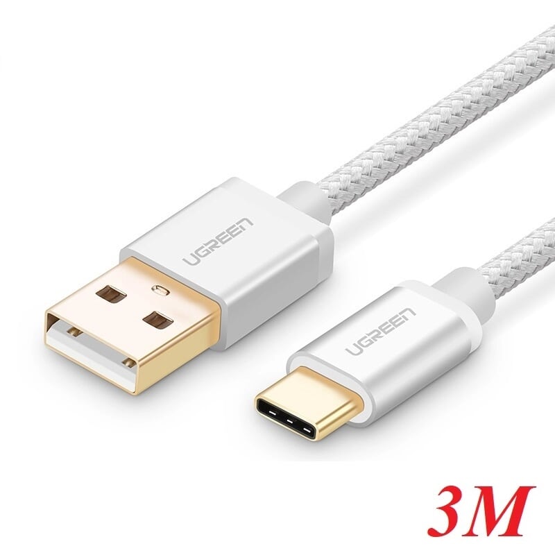 Ugreen 20815 3M màu Trắng Dây USB 2.0 sang Type-C đầu nhôm dây bọc vinyl US174