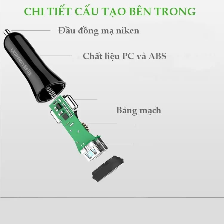 Ugreen 20758 30W màu Trắng Bộ sạc ô tô 2 cổng USB 2.4A + QC 2.0 CD114