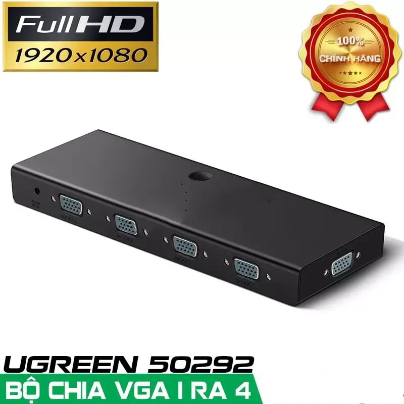 Ugreen 50292 Màu Đen Bộ chia VGA 1 vào 4 ra hỗ trợ FULL HD 500Ghz CM152