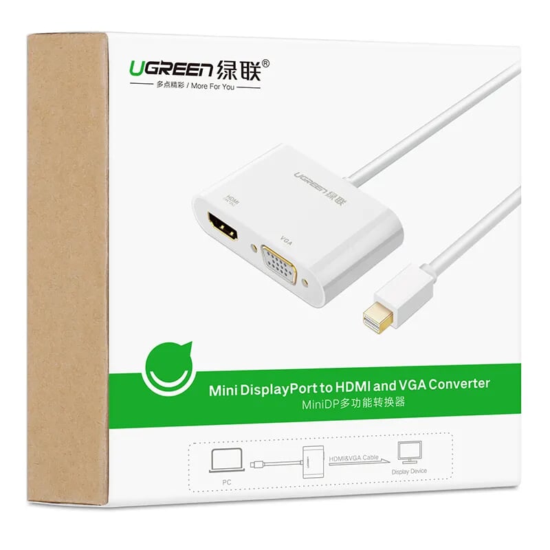 Ugreen 50289 Màu Trắng Bộ chuyển đổi Mini DP sang HDMI + VGA vỏ nhôm CM158