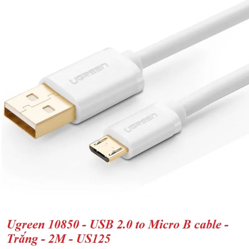 Ugreen 10850 2M màu Trắng Cáp sạc truyền dữ liệu USB 2.0 sang MICRO USB lõi đồng US125