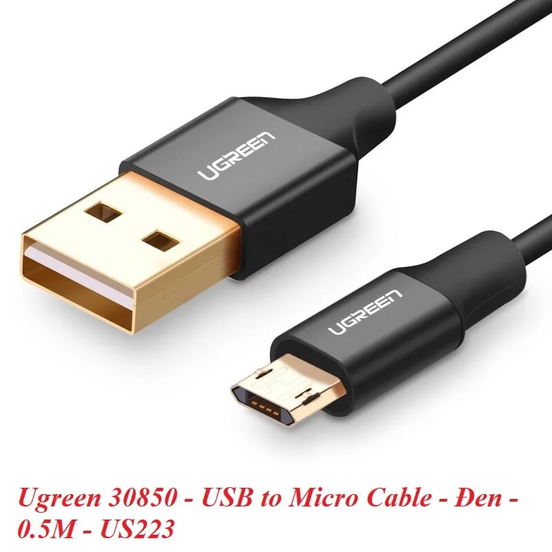 Ugreen 30850 0.5M màu Đen Cáp sạc truyền dữ liệu USB 2.0 sang MICRO USB dây bọc nhựa PVC US223