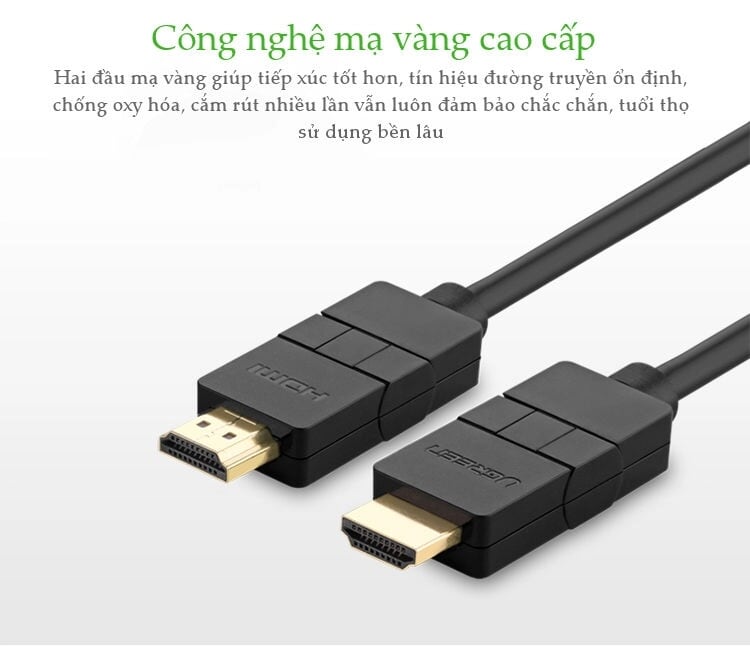 Ugreen 10125 1M màu đen Cáp tín hiệu HDMI đầu xoay 180 độ cao cấp 10125