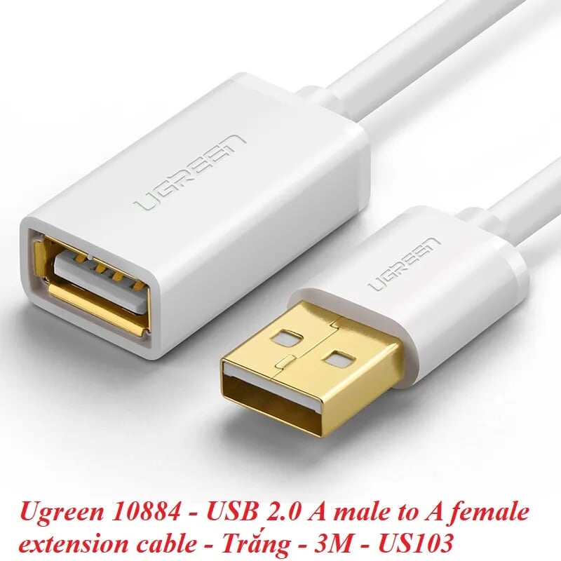 Ugreen 10884 3M màu Trắng Cáp tín hiệu nối dài USB 2.0 lõi thuần đồng US103