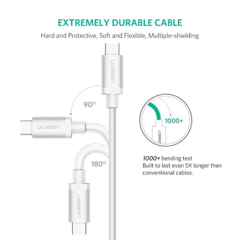 Ugreen 10682 1.5M màu bạc Dây USB Type-C truyền dữ liệu và sạc mạ Nikel đầu nhôm US161