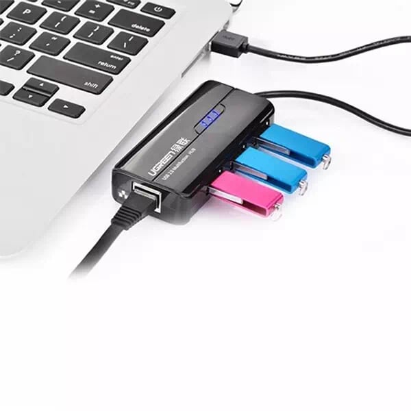 Ugreen 20266 28CM màu Đen HUB chuyển đổi USB 3.0 Sang 3 USB 3.0 + LAN cao cấp CR103