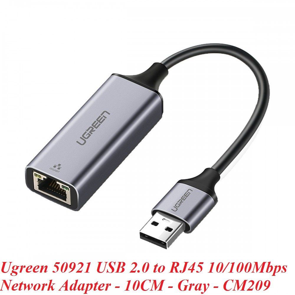 Ugreen 50921 10CM màu xám card mạng USB 2.0 ra RJ45 10/100Mbps CM209