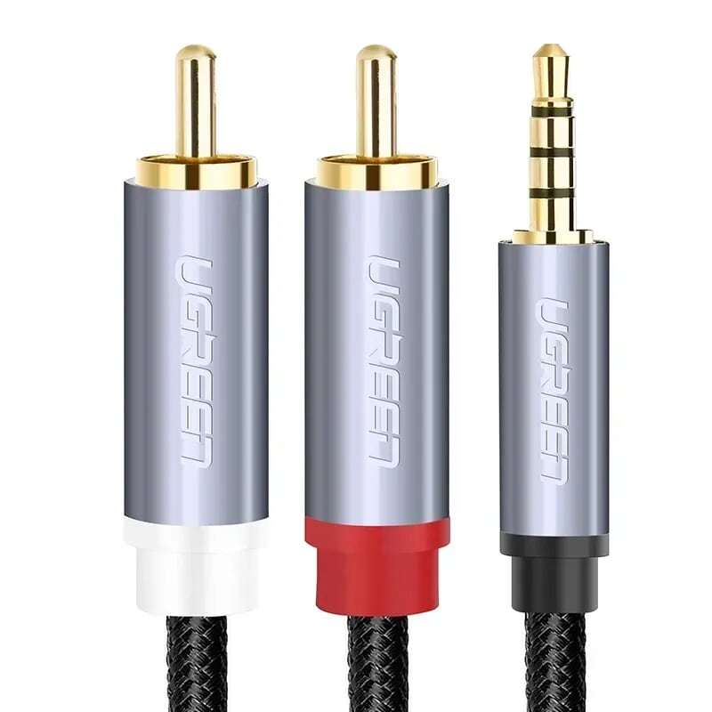 Ugreen 40843 2M màu Đen Cáp âm thanh 2 đầu Bông sen sang 3.5mm Dương đầu bọc nhôm mạ vàng AV135