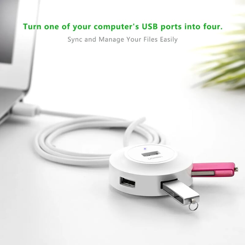 Ugreen 40961 0.5M Màu Trắng Bộ chuyển đổi TYPE C sang 4 USB 2.0 + nguồn MICRO USB hỗ trợ OTG TYPE C CR106