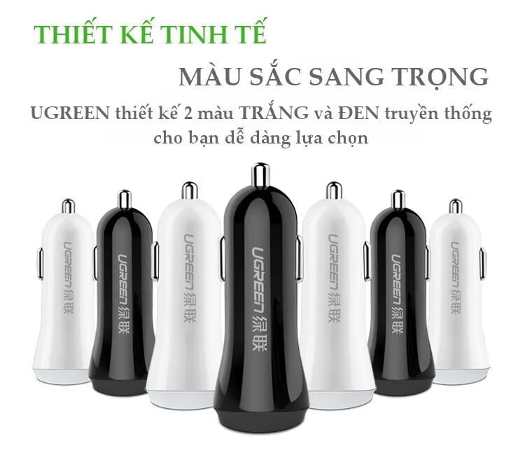 Ugreen 20392 màu Đen Bộ sạc ô tô 2 cổng USB nhựa ABS chống cháy CD114