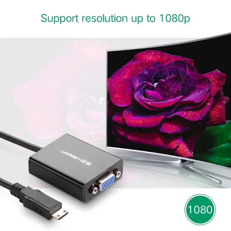 Ugreen 40270 15CM Màu Đen Bộ chuyển Mini HDMI sang VGA MM112