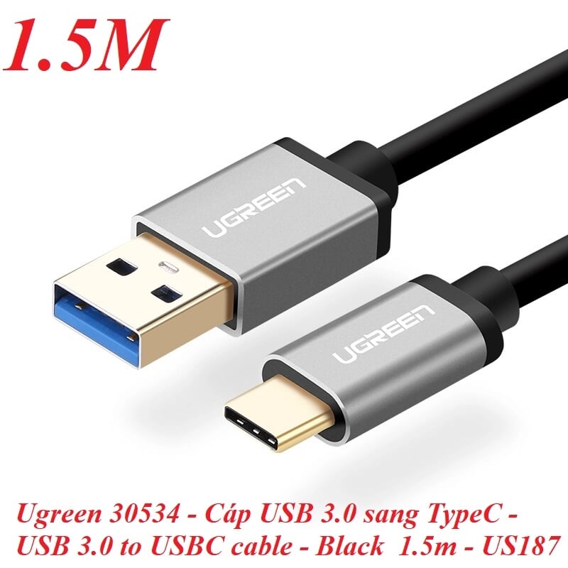 Ugreen 30534 1.5M màu đen Dây USB 3.0 sang USB-C US187