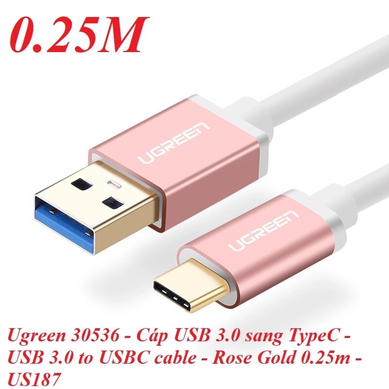 Ugreen 30536 0.25M màu Hồng Cáp USB TypeC sang USB 3.0 cao cấp US187