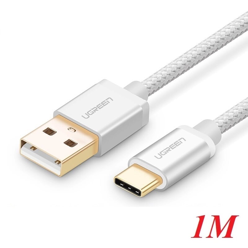 Ugreen 20812 1M màu Trắng Dây USB 2.0 sang Type-C đầu nhôm dây bọc vinyl US174