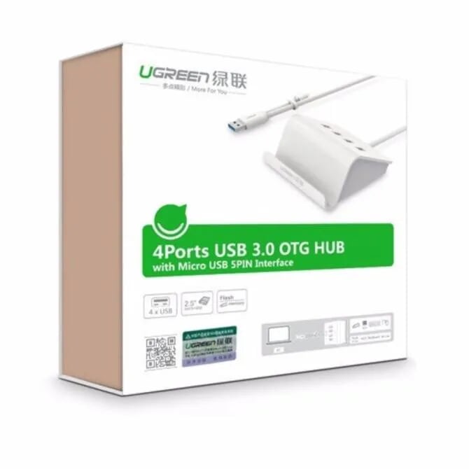 Ugreen 20280 Màu Trắng Bộ chia HUB USB 3.0 sang 4 USB 3.0 có khay đỡ hỗ trợ OTG CR109