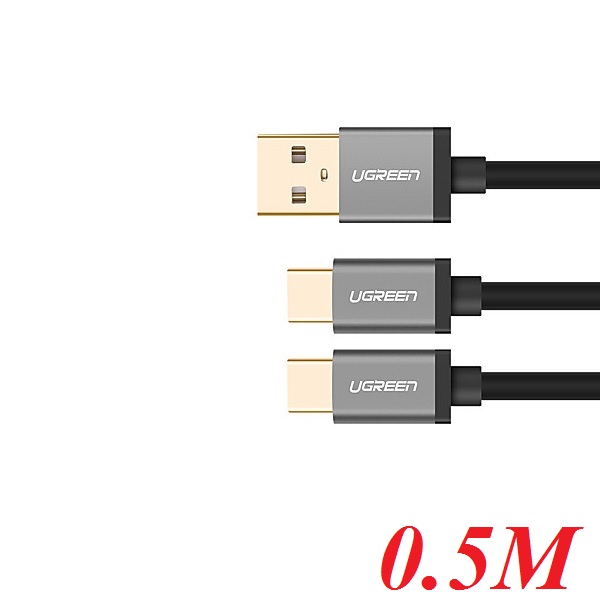 Ugreen 40350 0.5m màu Đen Cáp USB-A sang 2 đầu TypeC cao cấp US196