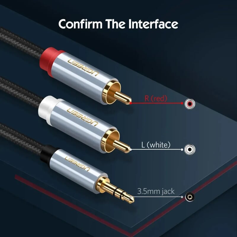 Ugreen 40843 2M màu Đen Cáp âm thanh 2 đầu Bông sen sang 3.5mm Dương đầu bọc nhôm mạ vàng AV135
