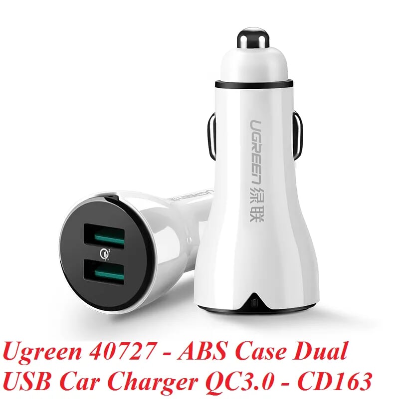 Ugreen 40727 Màu Trắng Bộ sạc ô tô 2 cổng USB chuẩn QC 3.0 CD163