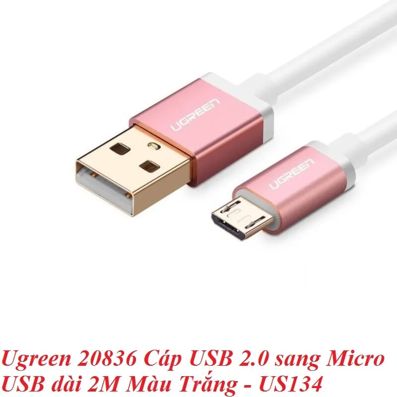 Ugreen 20836 2M Màu Trắng Cáp sạc USB 2.0 sang Micro USB 20836