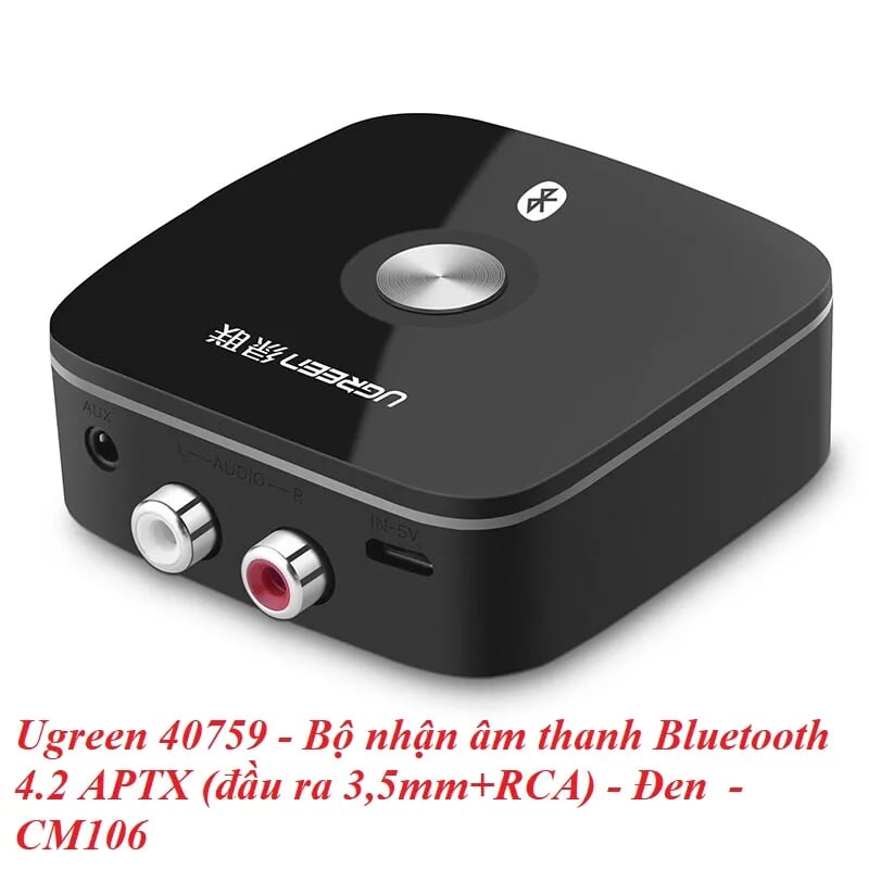 Ugreen 40759 BT 5.1 màu Đen Bộ nhận âm thanh Bluetooth chuẩn Bông sen hỗ trợ APTX CM106