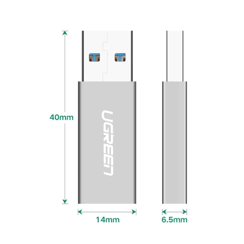 Ugreen 30706 usb 3.0 type a đực ra usb 3.1 type c cái adapter màu bạc US204