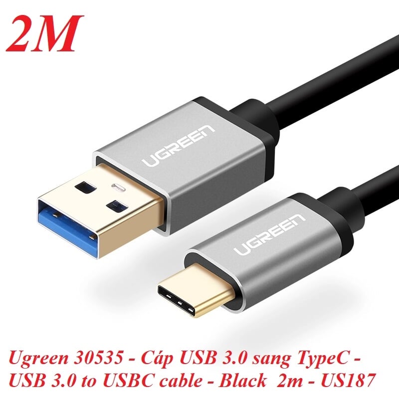 Ugreen 30535 2M màu đen Dây USB 3.0 sang USB-C US187