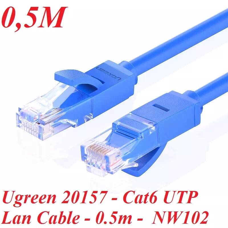 Ugreen 20157 0.5M Màu xanh Cáp mạng LAN CAT6 UPT NW102