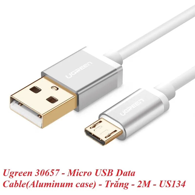 Ugreen 30657 2M màu Trắng Cáp sạc truyền dữ liệu USB 2.0 sang MICRO USB đầu mạ vàng US134