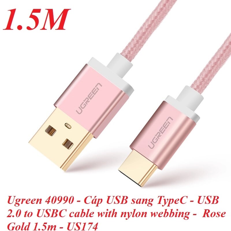 Ugreen 40990 1.5M 3A màu Đen Cáp USB TypeC sang USB 2.0 Hỗ trợ sạc nhanh US174