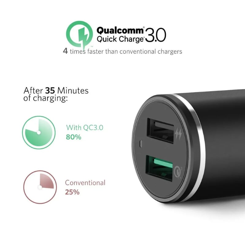 Ugreen 50421 QC3 30W 5.4A màu đen sạc xe hơi hỗ trợ usb quick charge 3.0 3A và iSmart 2.4A CD130