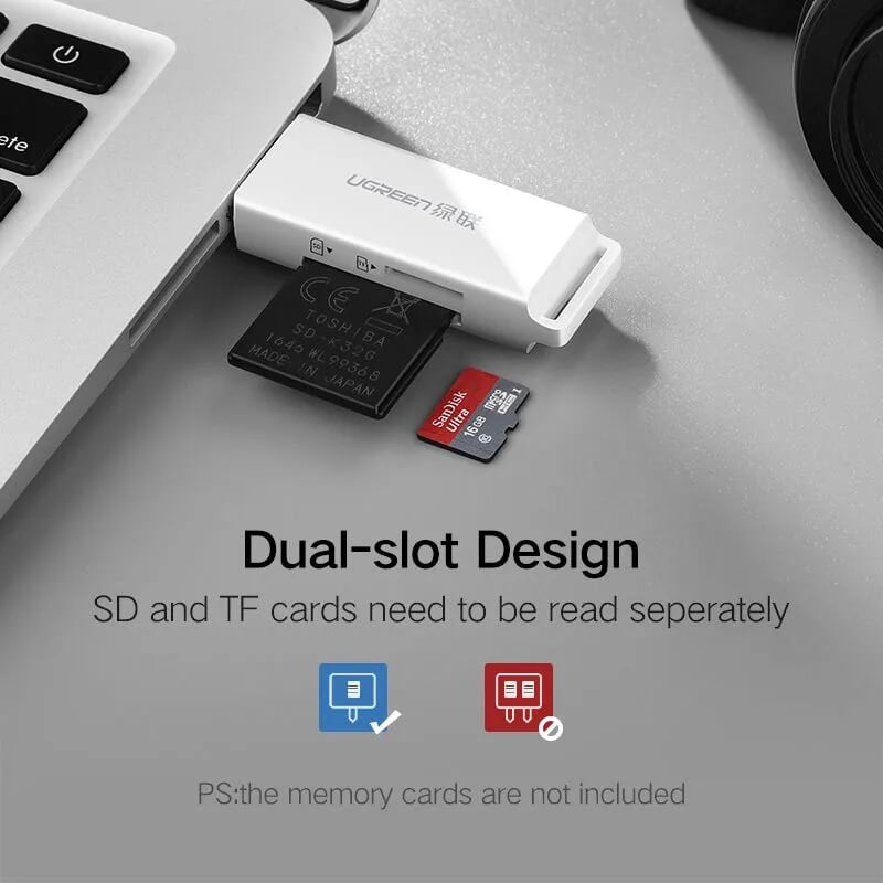 Ugreen 40751 Màu Trắng Đầu Đọc Thẻ Nhớ SD/TF USB 3.0 CM104