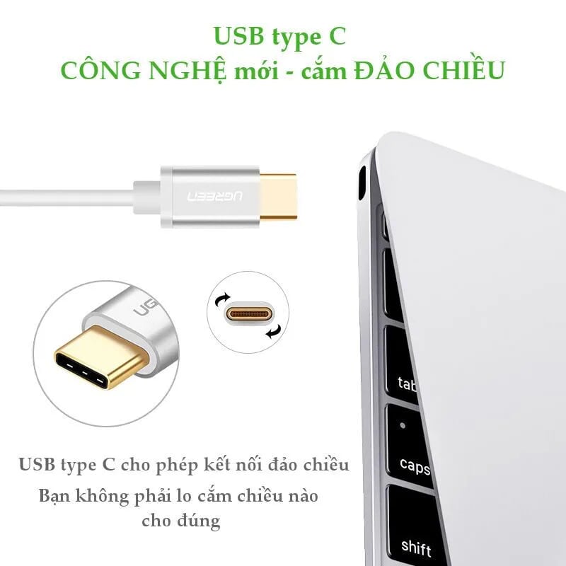 Ugreen 30508 1M màu Hồng Trắng Bộ chuyển đổi USB 2.0 sang USB-C US188