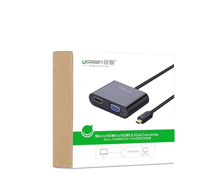 Ugreen 30355 30CM màu Đen Bộ chuyển Micro HDMI sang HDMI + VGA kèm cổng âm thanh MM115