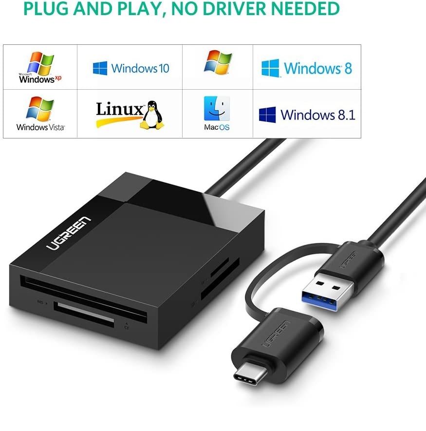 Ugreen 40755 0.5M Đầu Đọc Thẻ Usb 3.0 Đa Năng Kèm Cổng nối Type C 50CM CR125