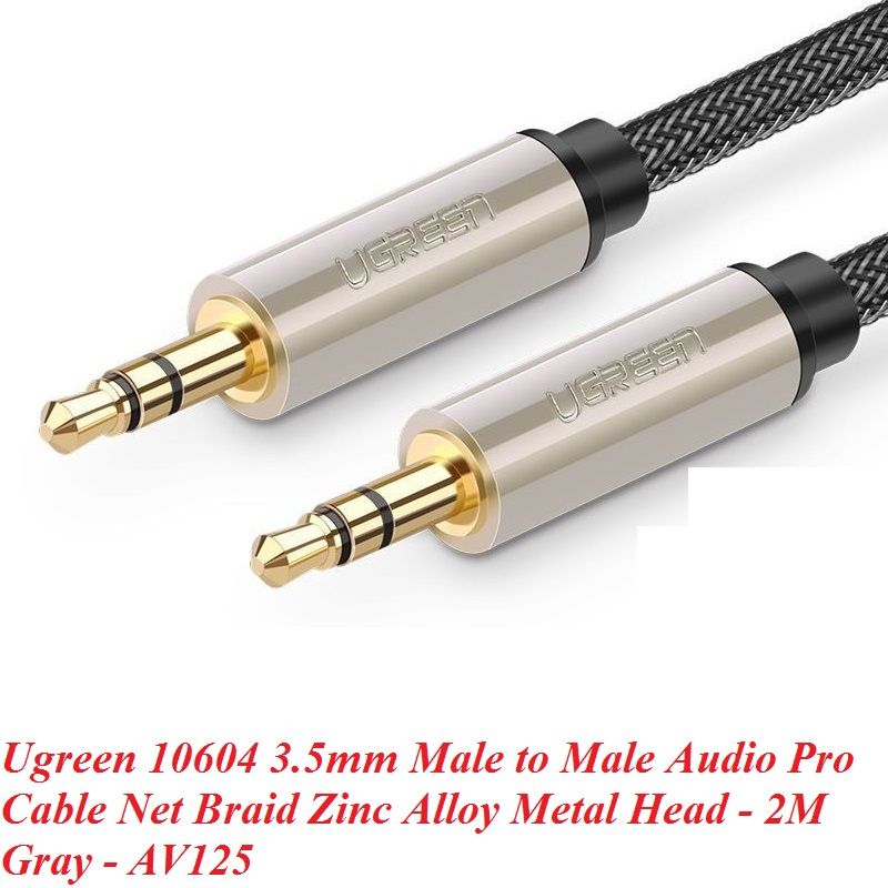 Ugreen 10604 2M màu xám đen cáp 3.5mm Pro audio đầu kim loại dây dù bọc chống nhiễu AV125