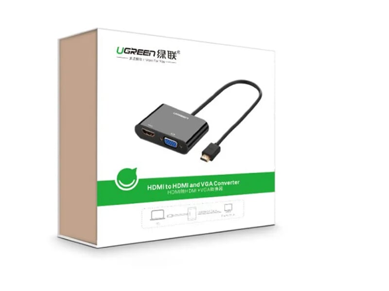 Ugreen 40744 Màu Đen Bộ chuyển HDMI sang VGA + HDMI kèm cổng âm thanh CM101