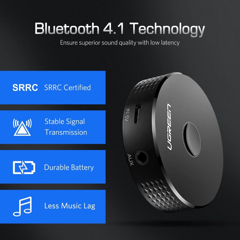 Ugreen 40968 BT 4.2 màu Đen Bộ nhận âm thanh Bluetooth trên xe hơi hỗ trợ APTX CM127