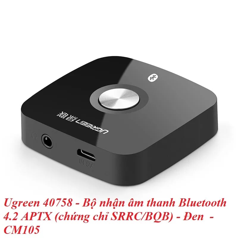 Ugreen 40758 BT 4.2 màu Đen Bộ nhận âm thanh Bluetooth chuẩn 3.5mm hỗ trợ APTX CM105