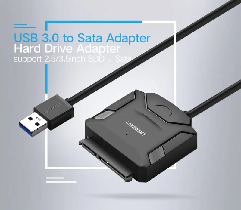 Ugreen 20215 25CM màu Đen Bộ chuyển đổi USB 2.0 sang SATA ổ cứng hỗ trợ nguồn CR108