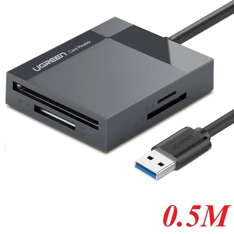 Ugreen 30333 0.5M Màu Xám Đầu đọc thẻ USB 3.0 hỗ trợ thẻ TF/SD/CF/MS CR125