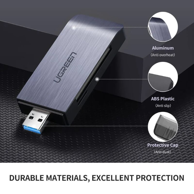 Ugreen 50540 Màu Đen Đầu đọc hỗ trợ 4 loại thẻ SD/TF/CF/MS USB 3.0 CM180