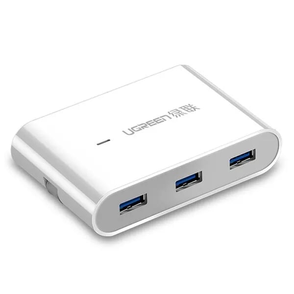 Ugreen 30281 5CM màu Trắng HUB chuyển đổi USB 3.0 sang 3 USB 3.0 + LAN hỗ trợ nguồn MICRO USB tốc độ 1000 Mbps US149