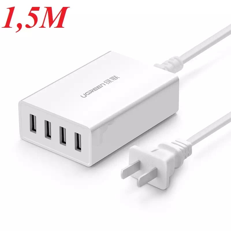 Ugreen 30561 1.5M Màu Trắng Củ sạc 3.0 Quick Charge 4 cổng usb CD102