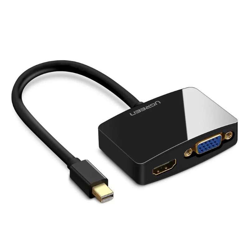 Ugreen 10439 Màu Đen Bộ chuyển đổi Mini DP sang HDMI + VGA hỗ trợ phân giải 1080P MD108