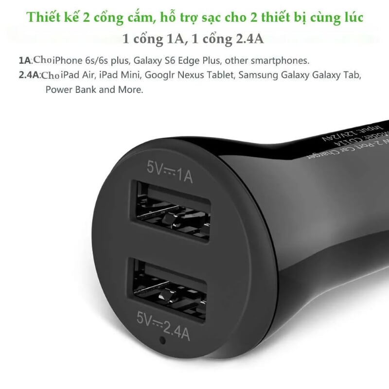 Ugreen 20392 màu Đen Bộ sạc ô tô 2 cổng USB nhựa ABS chống cháy CD114