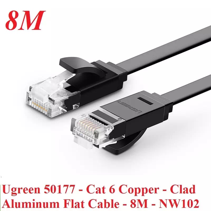 Ugreen 50177 8M màu Đen Cáp mạng LAN CAT6 dây dẹt NW102