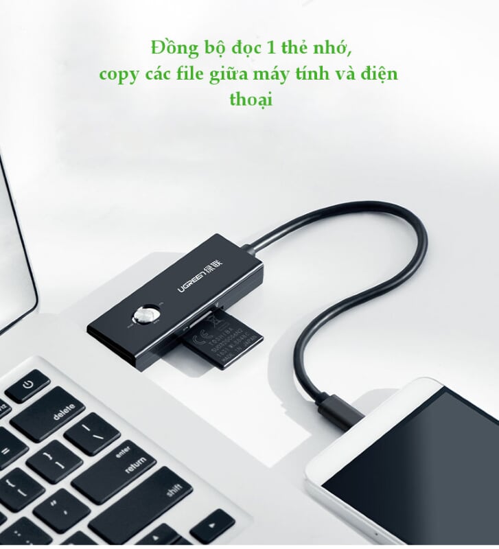 Ugreen 30518 30CM màu Đen Cáp chuyển MICRO USB sang USB 2.0 đọc thẻ SD + TF hỗ trợ OTG 30518